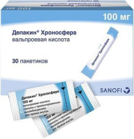 Депакин Хроносфера 100 мг, пак, N30, гран. пролонг. действия для приема внутрь