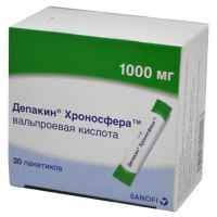 Депакин Хроносфера 1000 мг, пак, N30, гран. пролонг. действия для приема внутрь