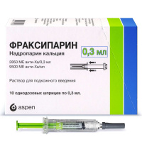 Фраксипарин 9.5 тыс.анти-Ха МЕ/мл, 0,3 мл, шпр., N10, р-р для п/к введ.