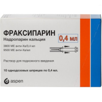 Фраксипарин 9.5 тыс.анти-Ха МЕ/мл, 0,4 мл, шпр., N10, р-р для п/к введ.